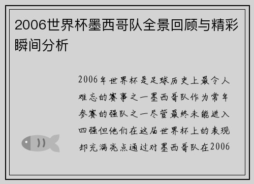 2006世界杯墨西哥队全景回顾与精彩瞬间分析