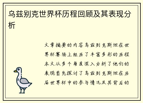 乌兹别克世界杯历程回顾及其表现分析